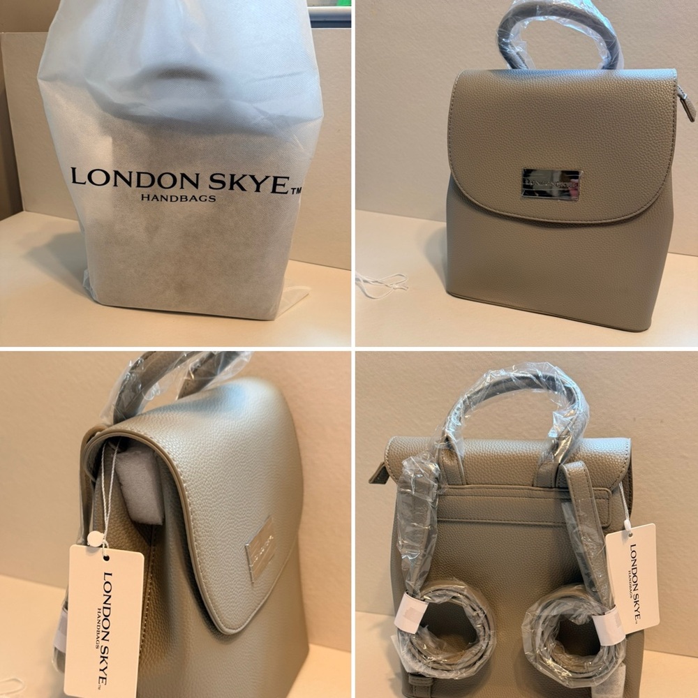 London Skye Grey Backpack Purse Bag